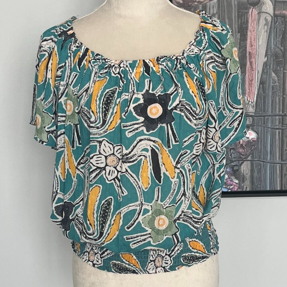 Christian Siriano Teal Floral Top M